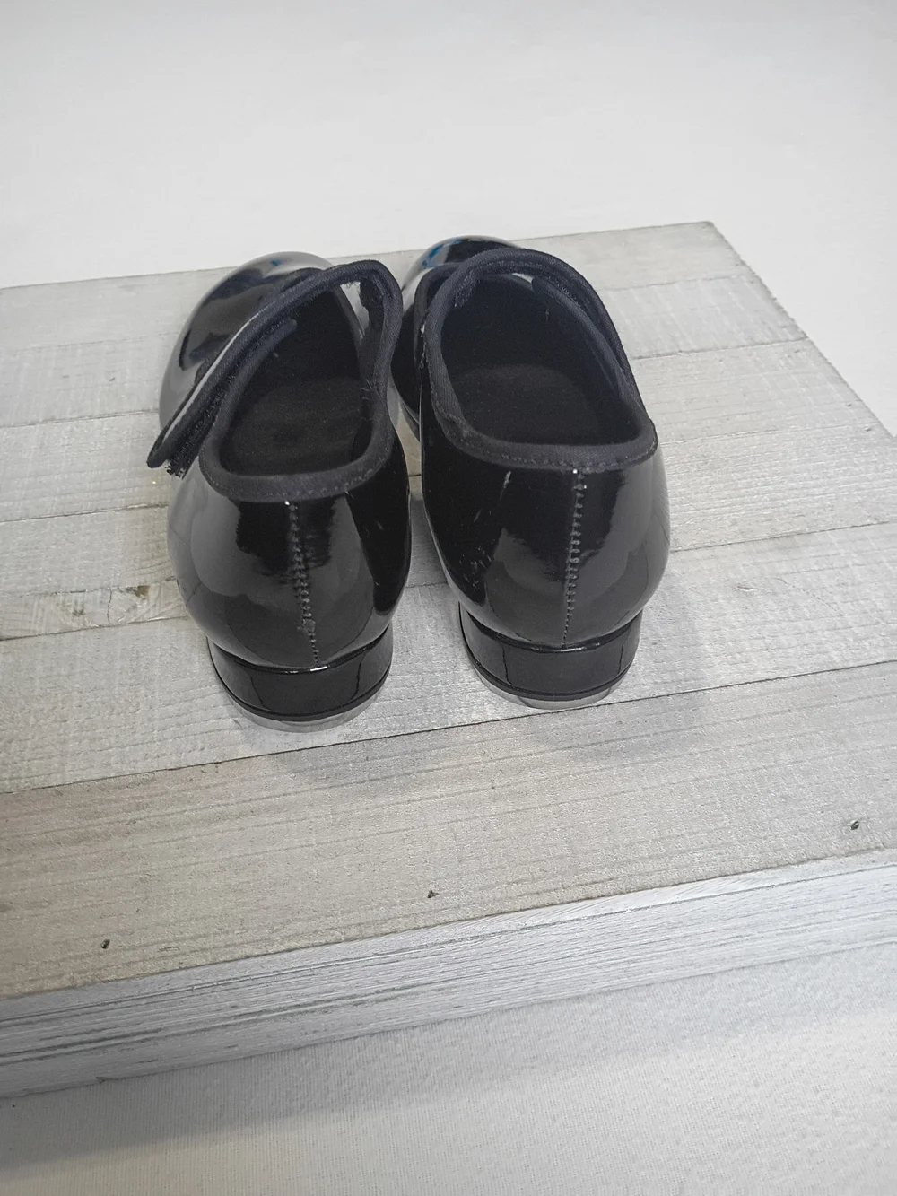 So Danca Girls 13.5 Black Glossy Mary Jane Tap Shoes Hook Loop Velcro Strap